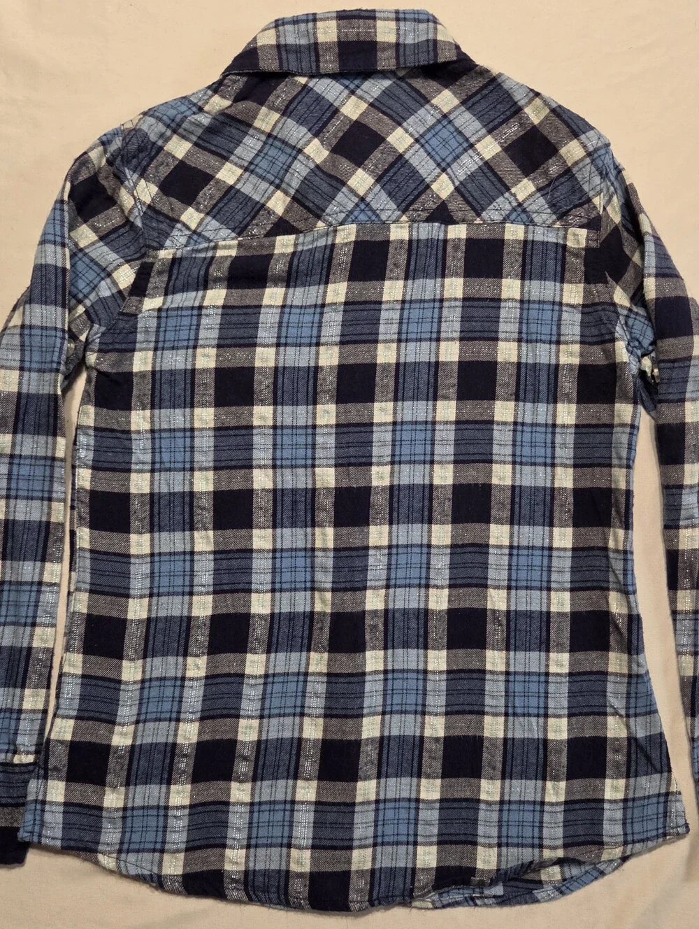 Girls Blue Plaid Button-Up Shirt with Owl Accent. Girls 8